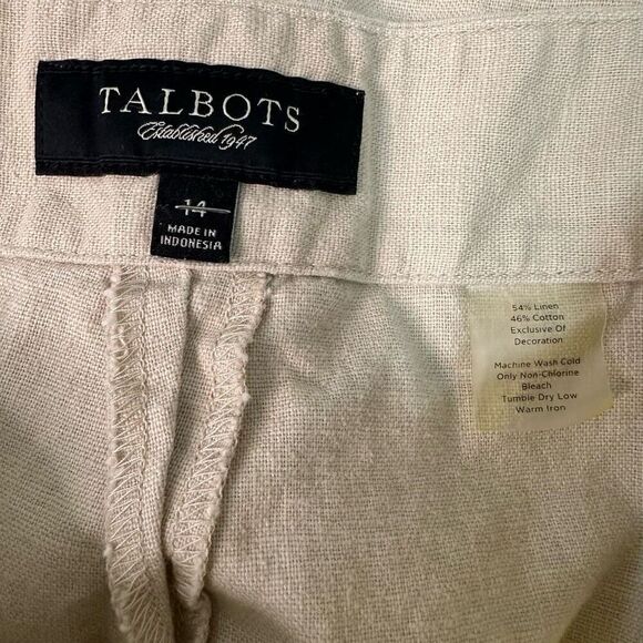 Talbots Tan Linen Blend Boho Embroidered Capri Pants Womens 14 Casual Summer - Picture 5 of 9